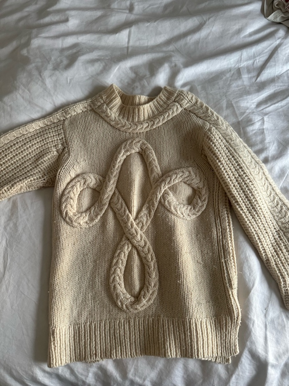 Whistles Cream Wool Cable Crewneck Sweater with Braided Front